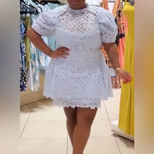Baby blue lace peplum mini dress
